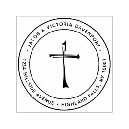 シンプル手描きキリスト教クロス差出人住所 セルフインキングスタンプ