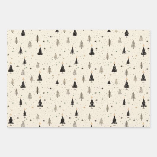 シンプル手描きクリームパインツリー ラッピングペーパーシート (正面2)