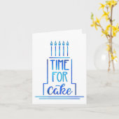 シンプル手描きケーキハッピーバースデーブルー カード (黄色い花)