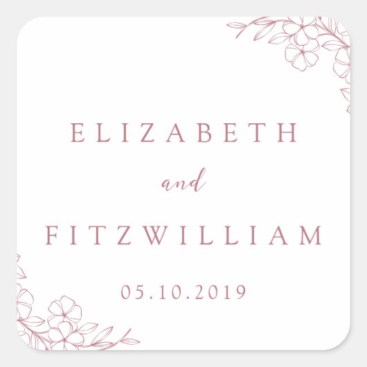 シンプル手描きピンクさくらんぼの花結婚咲き スクエアシール (正面)