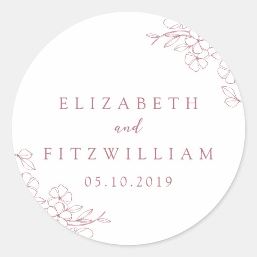 シンプル手描きピンクさくらんぼの花結婚咲き ラウンドシール (正面)