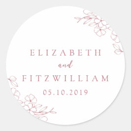 シンプル手描きピンクさくらんぼの花結婚咲き ラウンドシール