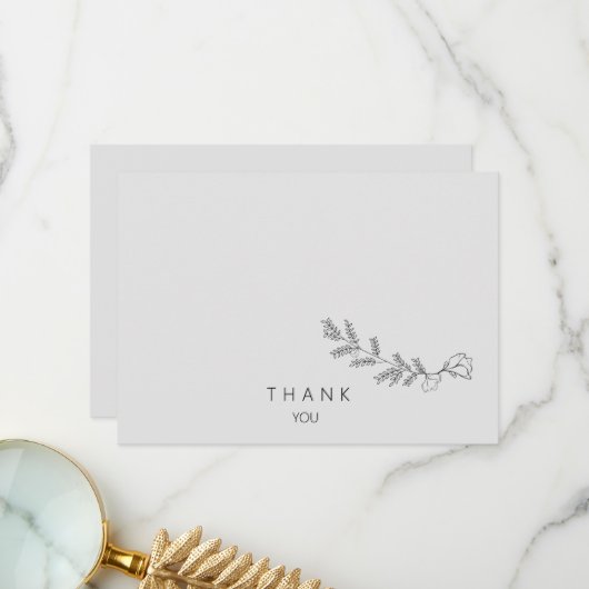 シンプル手描きフローラステム愛メモリ サンキューカード (正面/裏面インサイチュ)