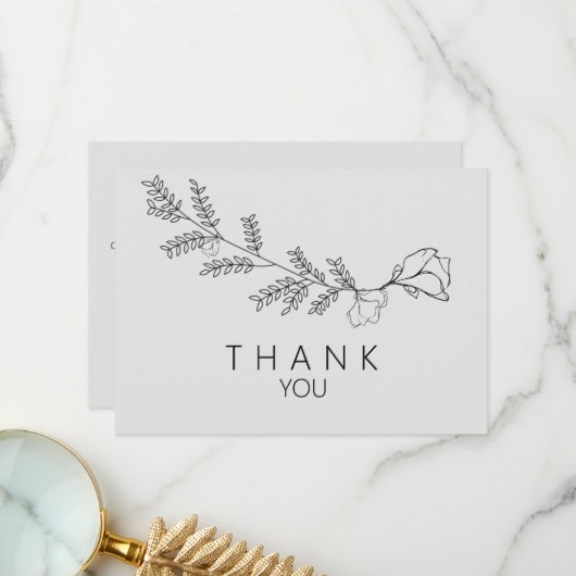 シンプル手描きフローラステム葬儀ありがとう サンキューカード (正面/裏面インサイチュ)