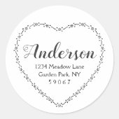 シンプル手描きフローラハート差出人住所 ラウンドシール (正面)