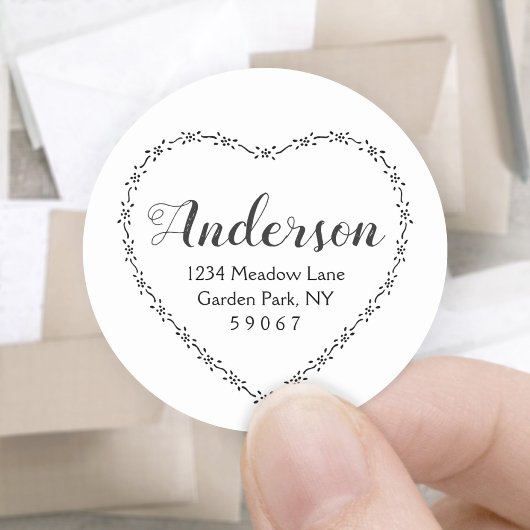 シンプル手描きフローラハート差出人住所 ラウンドシール