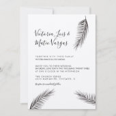 シンプル手描きヤシの木の葉ブラック結婚ズ 招待状 (正面)