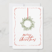 シンプル手描きリース写真クリスマス シーズンカード (正面)