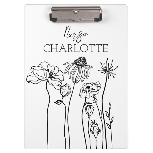 シンプル手描きワイルドフラワーカスタムナース クリップボード (正面)