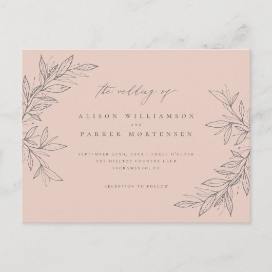 シンプル手描き緑の赤面ボタニカル結婚ズ インビテーションポストカード (正面)