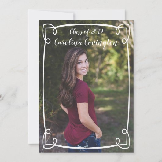 シンプル手描き額写真卒業 案内状 (正面)