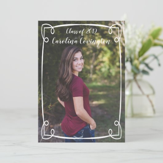 シンプル手描き額写真卒業 案内状 (スタンド正面)