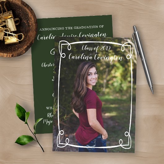 シンプル手描き額写真卒業 案内状