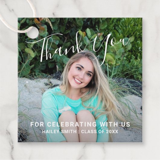 シンプル手書きありがとう写真卒業 フェイバータグ (正面)