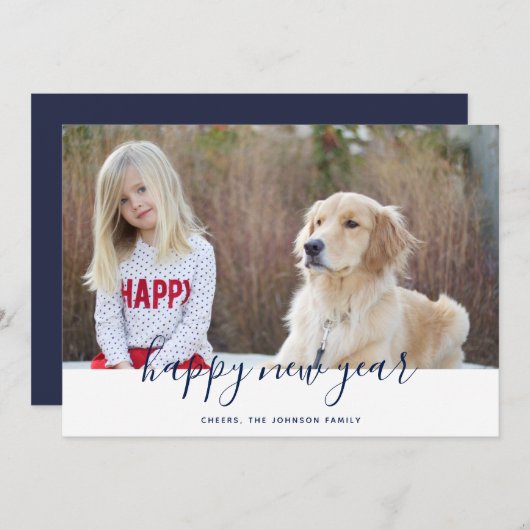 シンプル手書きの新年のおめでとう写真カード シーズンカード (正面/裏面)