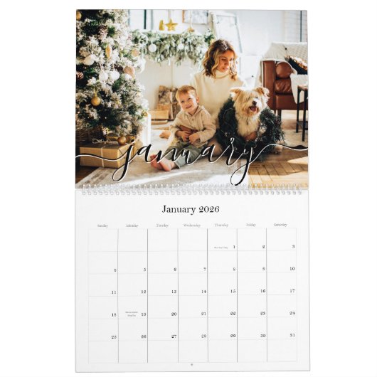 シンプル手書きエレガントスクリプトファミリの写真 カレンダー (1月 2026)