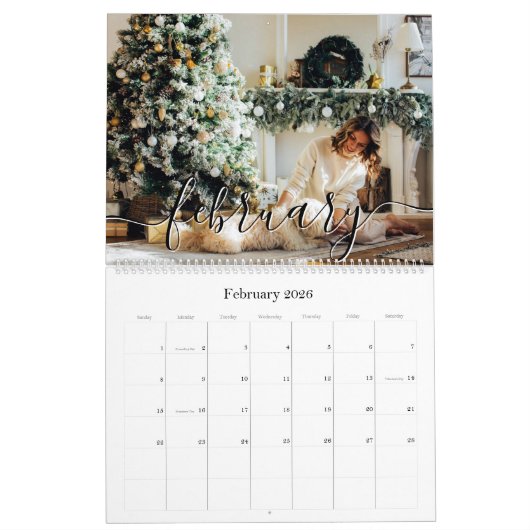 シンプル手書きエレガントスクリプトファミリの写真 カレンダー (2月 2026)