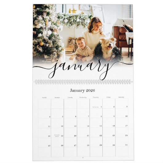 シンプル手書きエレガントスクリプトファミリの写真 カレンダー (1月 2026)