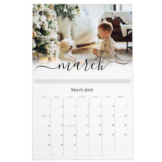 シンプル手書きエレガントスクリプトファミリの写真 カレンダー (3月 2026)