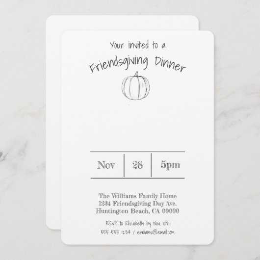 シンプル手書きカボチャのフレンドディナー 招待状 (正面/裏面)