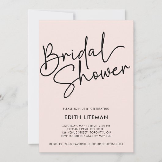 シンプル手書きスクリプエレガントトピンク写真 招待状 (正面)