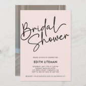 シンプル手書きスクリプエレガントトピンク写真 招待状 (正面/裏面)