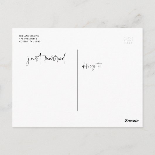 シンプル手書きスクリプトたった今結婚しました結婚の ポストカード (裏面)