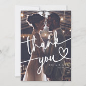 シンプル手書きスクリプトハートの結婚写真 サンキューカード (正面)