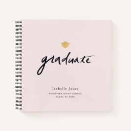 シンプル手書きスクリプトピンク写真卒業 ノートブック