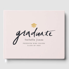 シンプル手書きスクリプトピンク卒業写真 ゲストブック