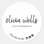 シンプル手書きスクリプトフォントソーシャルメディアのアイコン ラウンドシール (正面)