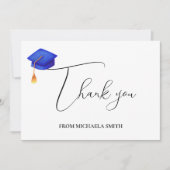 シンプル手書きスクリプトブルー卒業 サンキューカード (正面)