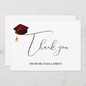 シンプル手書きスクリプトマルーン卒業 サンキューカード (正面/裏面)