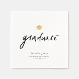 シンプル手書きスクリプト白写真卒業 スタンダードカクテルナプキン