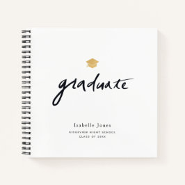 シンプル手書きスクリプト白写真卒業 ノートブック