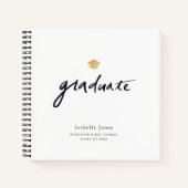 シンプル手書きスクリプト白写真卒業 ノートブック (正面)