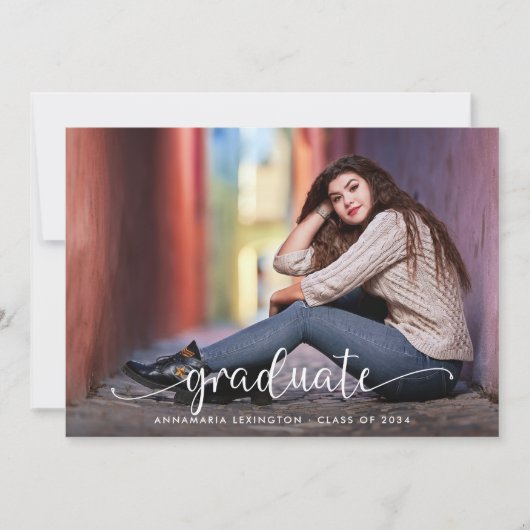 シンプル手書きスクリプモダント写真卒業 案内状 (正面)