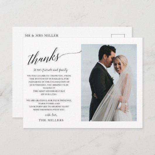 シンプル手書きスクリプ感謝していト写真 ポストカード (正面/裏面)