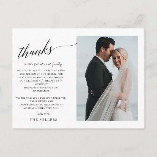 シンプル手書きスクリプ感謝していト写真 ポストカード (正面)