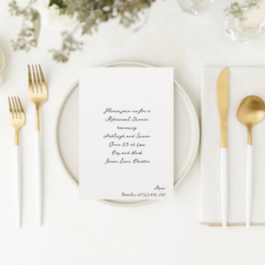 シンプル手書きスクリプ結婚トのリハーサル 招待状