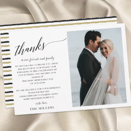 シンプル手書きスクリプ結婚ト写真 サンキューカード