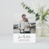 シンプル手書きスタイリッシュ写真の日付の保存 インビテーションポストカード (スタンド正面)