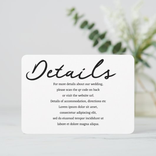 シンプル手書きタイポグラフィ詳細QRコード エンクロージャーカード (スタンド正面)