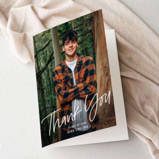シンプル手書きモダン写真卒業 サンキューカード