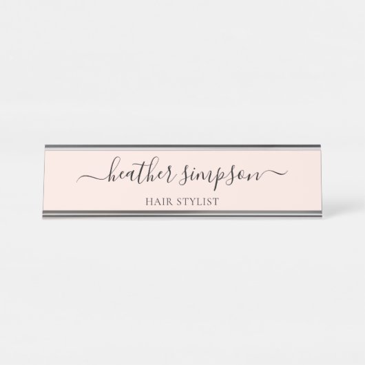 シンプル手書きモダン赤面ピンク デスクネームプレート (正面)