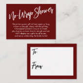 シンプル手書き入力 – ラップなしシャワーバーガンディ エンクロージャーカード (正面/裏面)