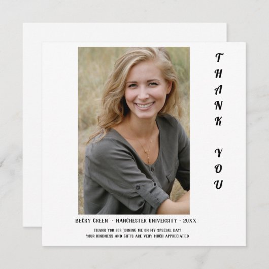 シンプル手書き写真の卒業サンキューカード (正面/裏面)