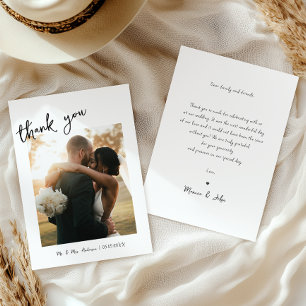 シンプル手書き手書き入力と写結婚真 サンキューカード
