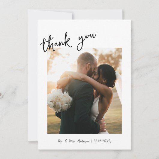 シンプル手書き手書き入力と写結婚真 サンキューカード (正面)