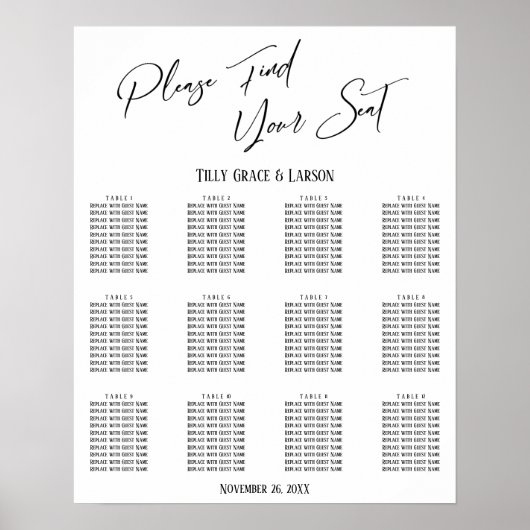シンプル手書き披露宴座席表 ポスター (正面)